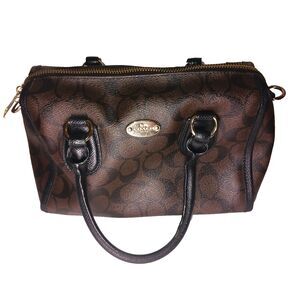 Coach F34084 signature Mini Bennett Satchel Light Gold Brown Black